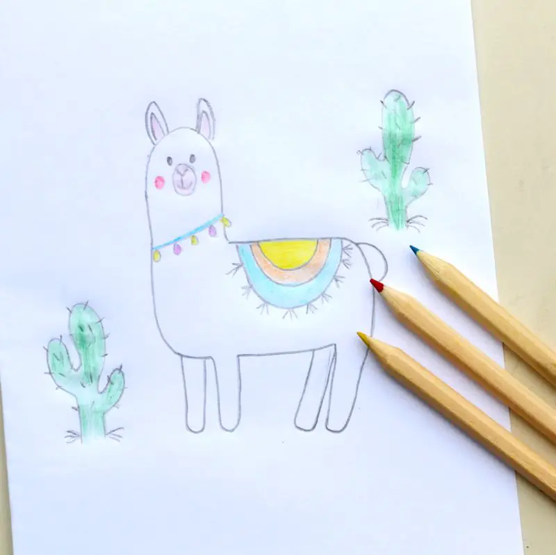 Dessin D'un Lama Avec Un Crayon Sur Un Papier Blanc Génératif Ai